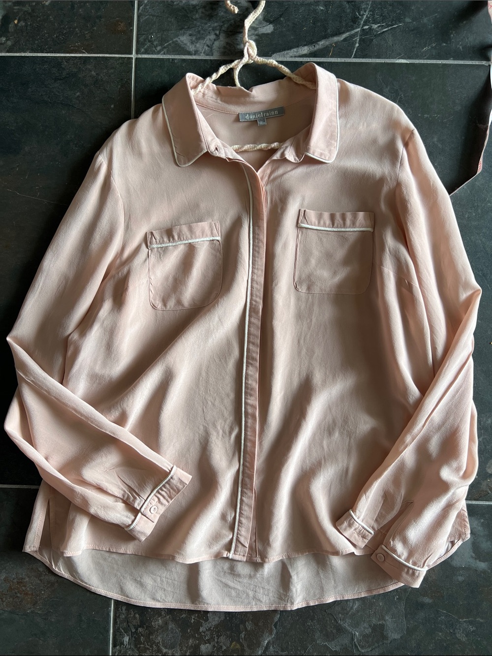 100% Silk Light Pink Button-Down Blouse